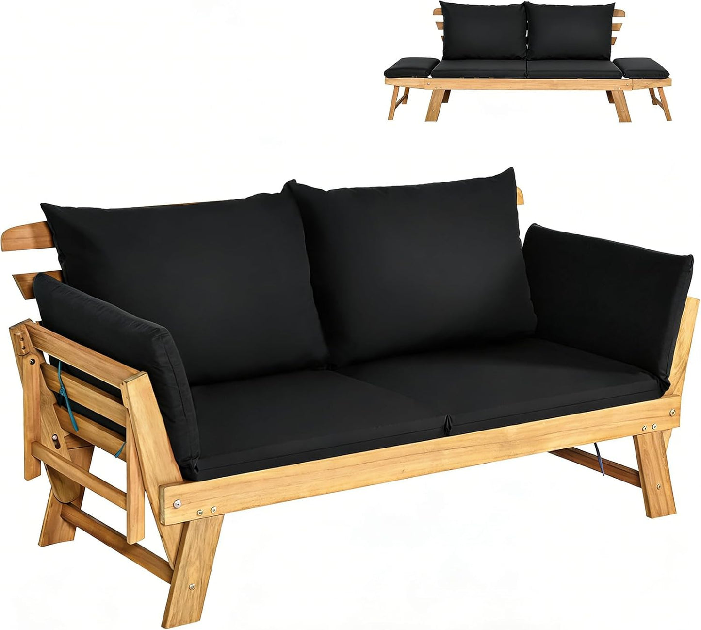 3 in 1 Convertible Cushioned Loveseat Lounger Couch with Folding Armrests and Pillows