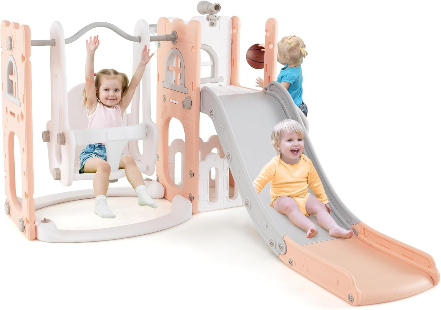 7-in-1 Toddle Slide Set with Swing Seat and Basketball Hoop and Ladder
