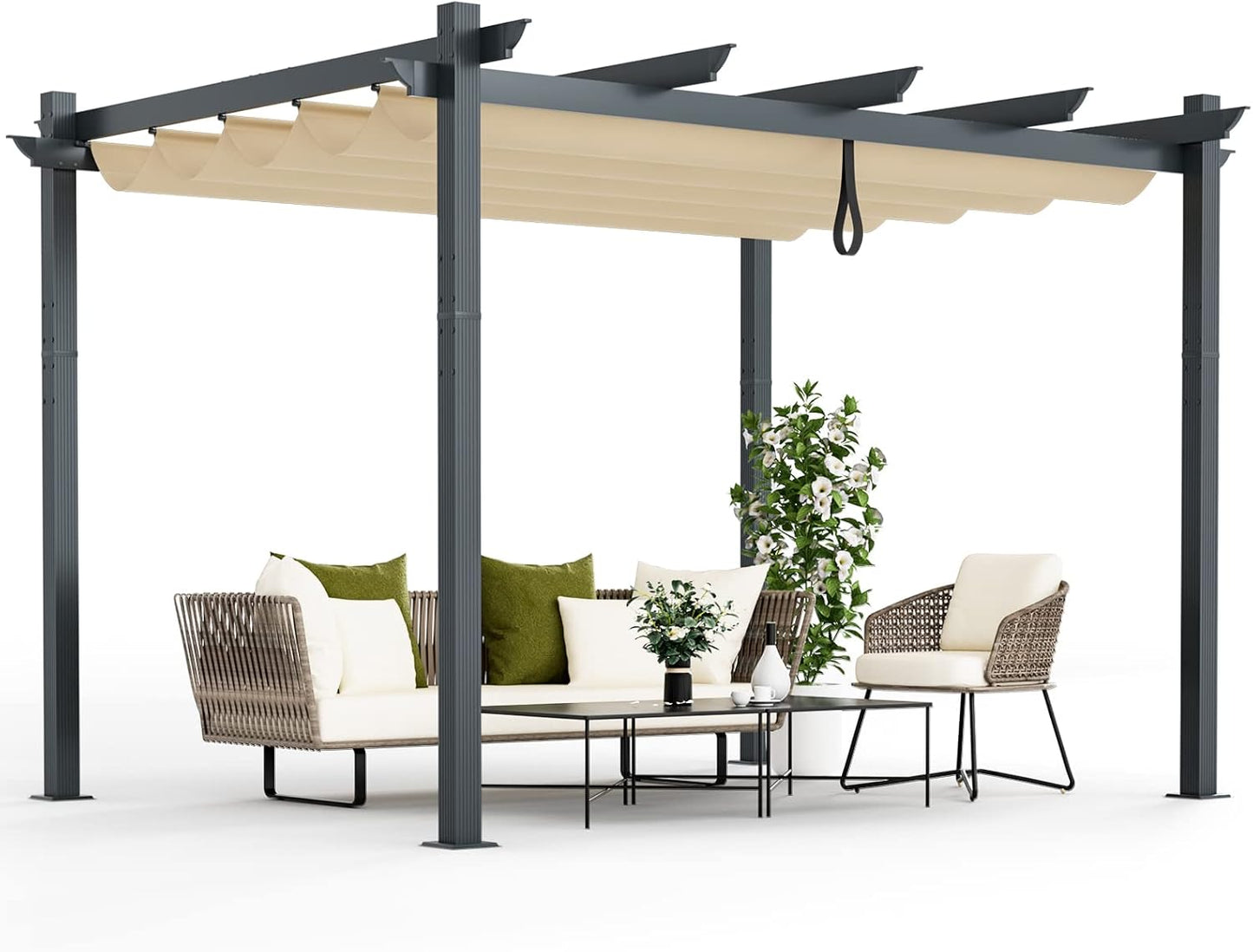2.9 X 3.6m Metal Pergola with Retractable Roof