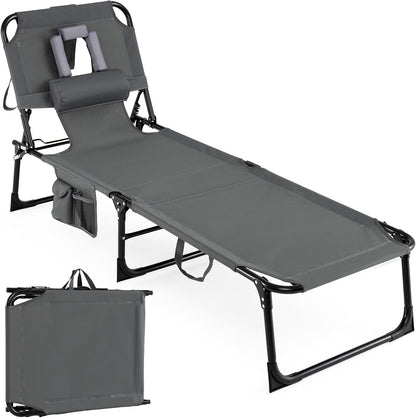 Folding Sun Lounger with Face Hole, 4-Position Adjustable Outdoor Chaise Lounge Chair