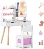 Kids Vanity Set Pretend Play Dressing Table Set with 3-Color Lighting Modes