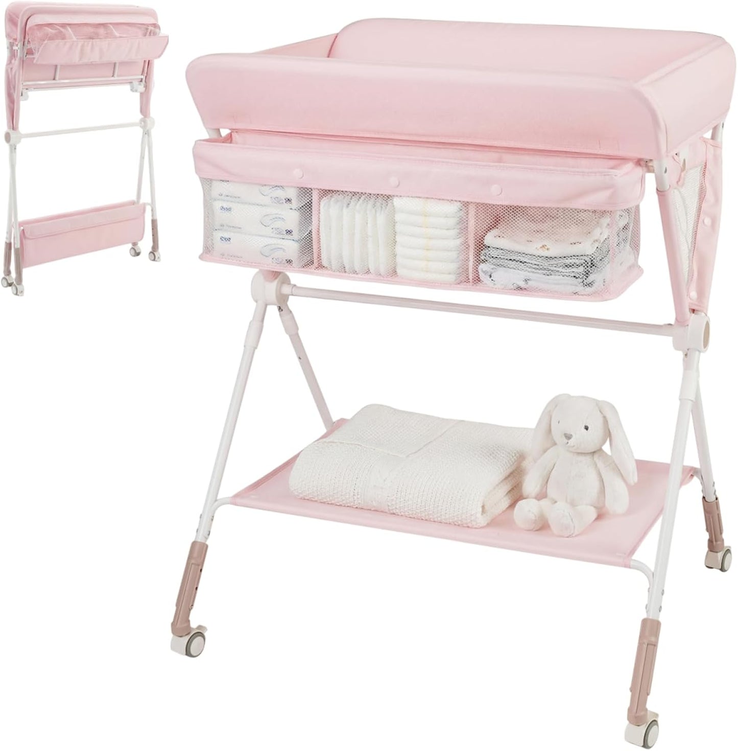 Diaper Changing Station with 3 Position Adjustable Level and 4 Universal Wheels