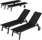 Patio Chaise Lounge Chair with Wheels Outdoor Recliner with 6-Level Adjustable Backrest