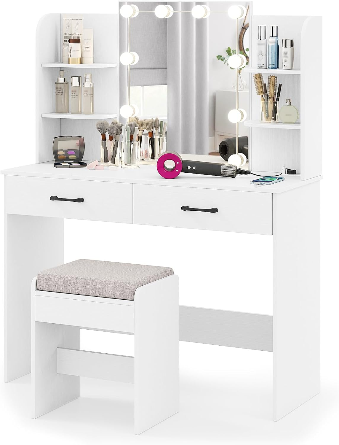 Vanity Set with 3-Color Lighting and Adjustable Brightness