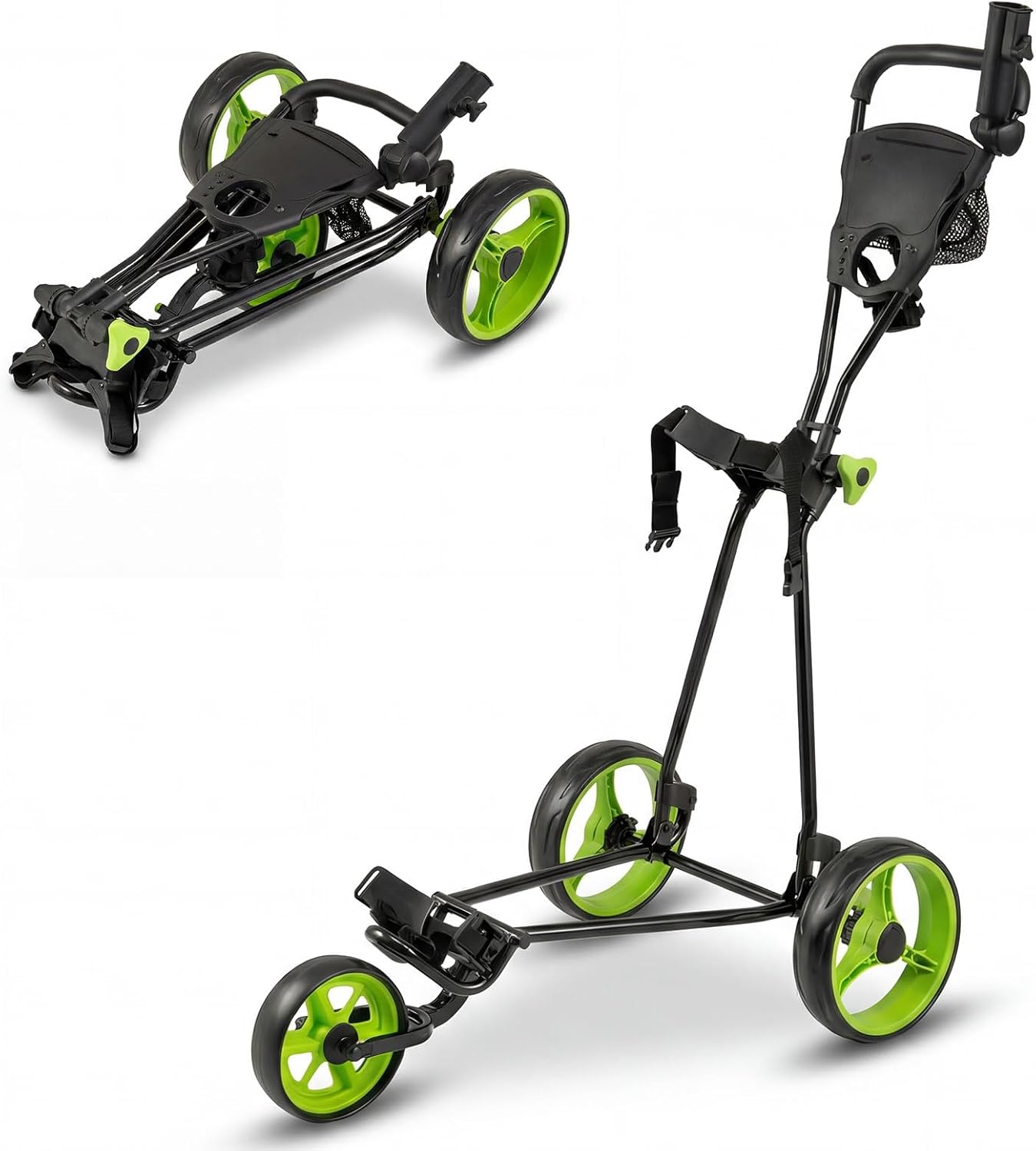 Folding Golf Push Pull Cart, Lightweight 3 Wheels Golfs Trolley with Foot Brake