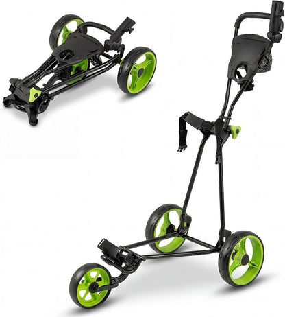 Folding Golf Push Pull Cart, Lightweight 3 Wheels Golfs Trolley with Foot Brake