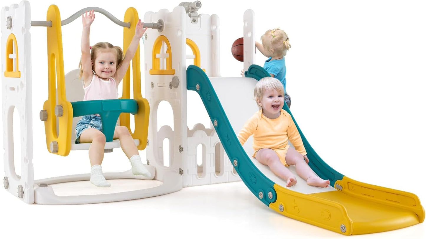 7-in-1 Toddle Slide Set with Swing Seat and Basketball Hoop and Ladder