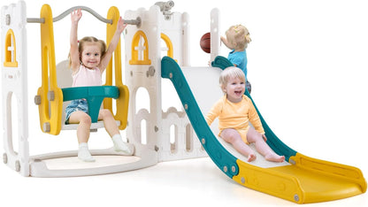 7-in-1 Toddle Slide Set with Swing Seat and Basketball Hoop and Ladder