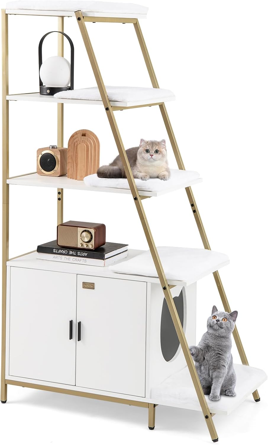 Hidden Cats Washroom Climbing Frame with Ladder Shelf & Removable Plush Cushions