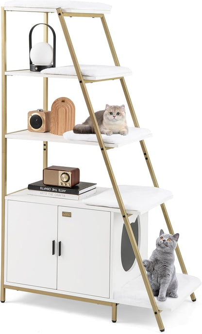 Hidden Cats Washroom Climbing Frame with Ladder Shelf & Removable Plush Cushions