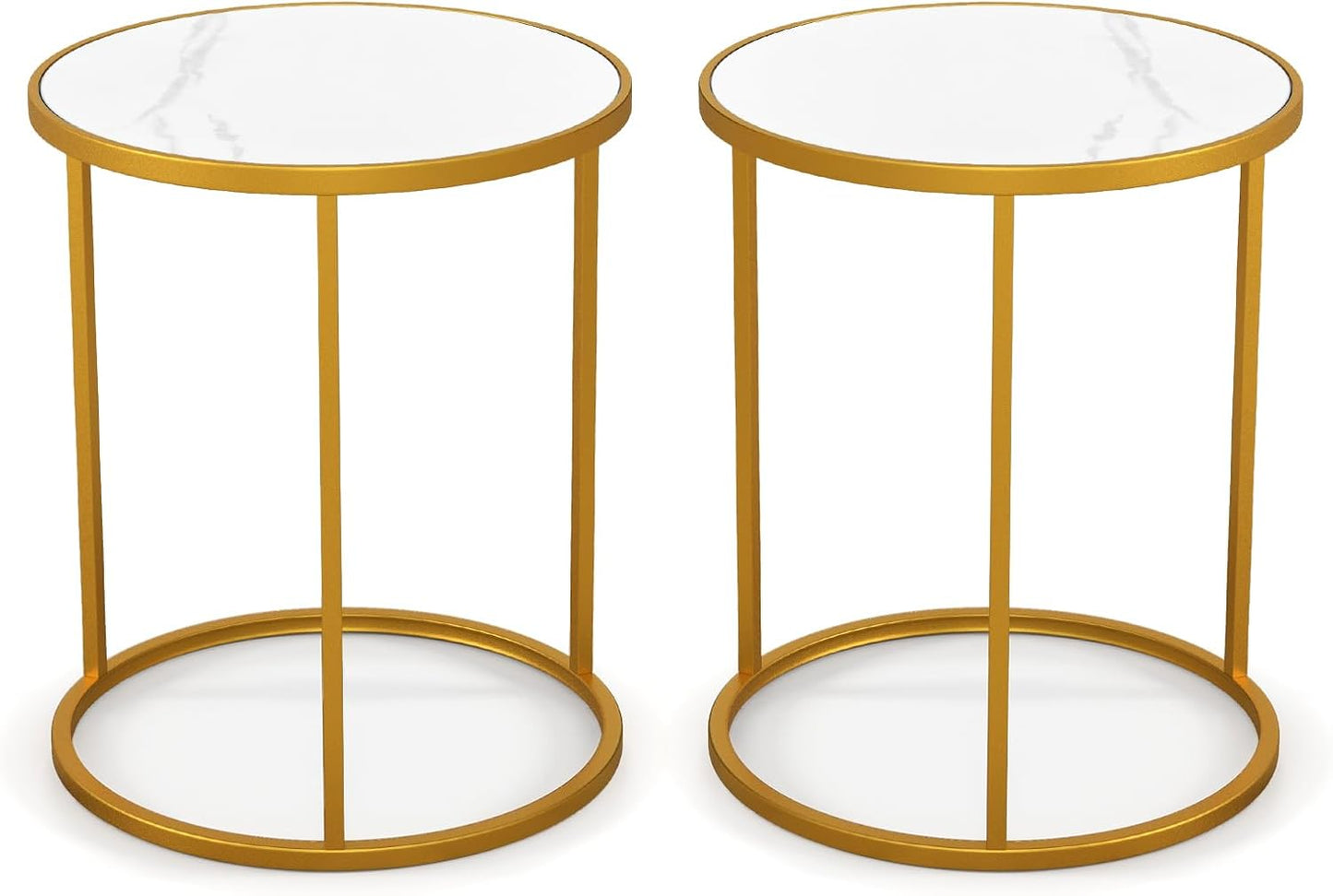 50x50x59cm Golden Metal Frame Marble Top Side Table with Anti-Slip Foot Pads