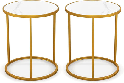 50x50x59cm Golden Metal Frame Marble Top Side Table with Anti-Slip Foot Pads