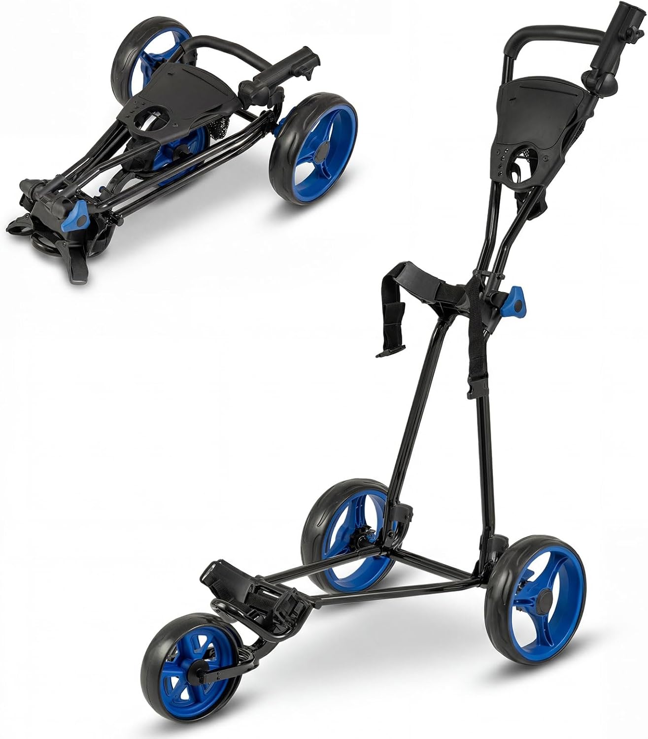 Folding Golf Push Pull Cart, Lightweight 3 Wheels Golfs Trolley with Foot Brake