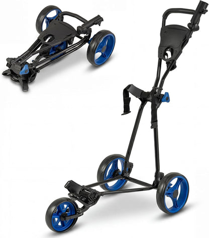 Folding Golf Push Pull Cart, Lightweight 3 Wheels Golfs Trolley with Foot Brake