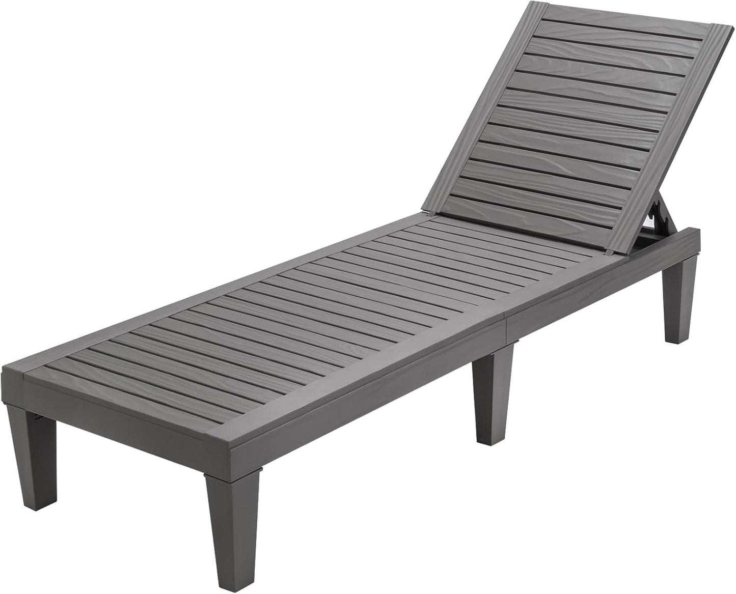 5 Positions Adjustable Outdoor Chaise Lounge Chair with Wood Texture Surface