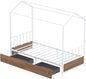 Kids Bed Frame, 3FT Single Size House Bed with Roof, 2 Drawers, Headboard & Footboard
