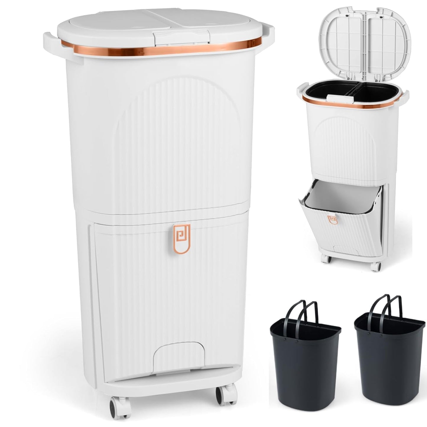 Recycling Bins, 38L Dry and Wet Separation Trash Can with 3 Compartments