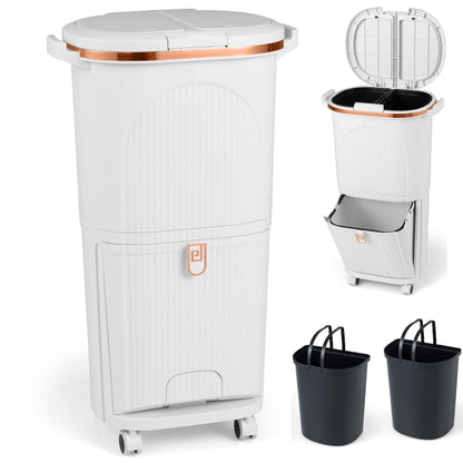 Recycling Bins, 38L Dry and Wet Separation Trash Can with 3 Compartments