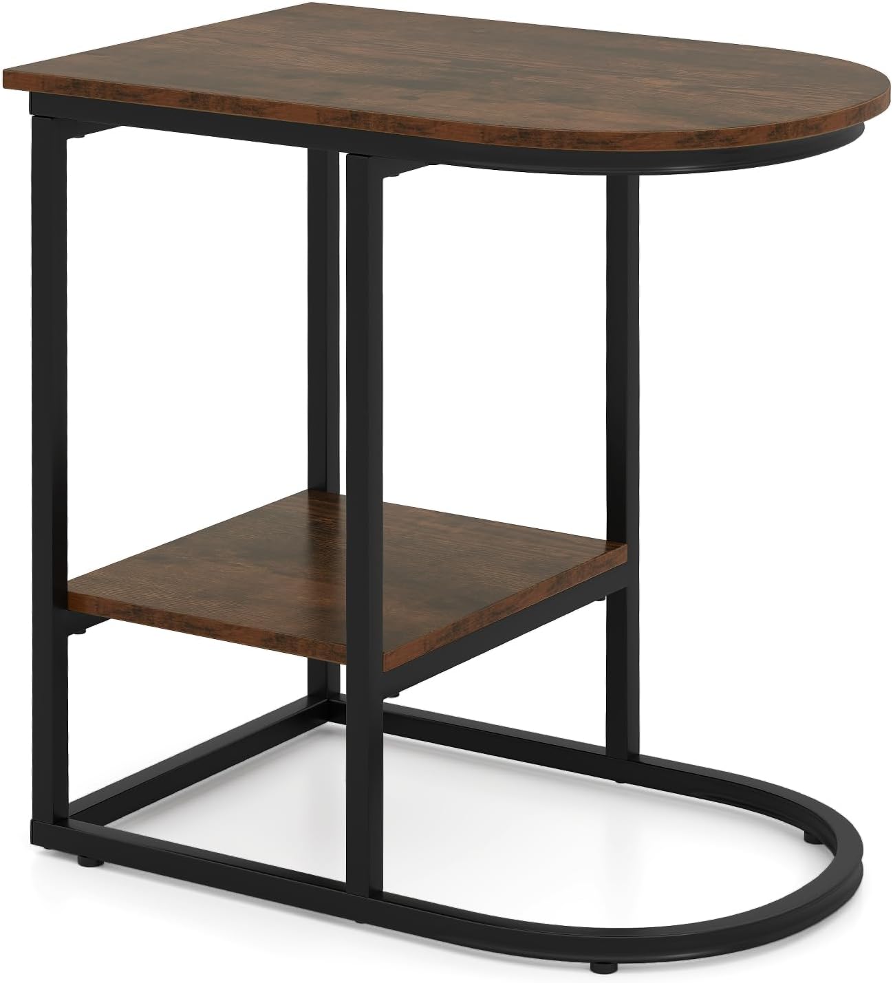 2 Tier C shaped End Table Modern Sofa Side Table with Metal Frame
