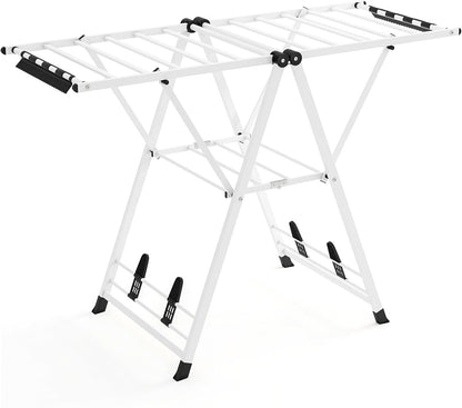 2-Level Foldable Clothes Drying Rack with Height-Adjustable Wings