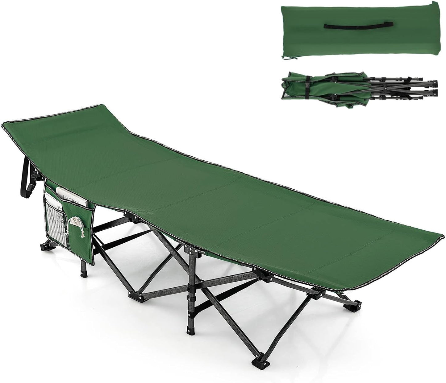 28" Extra Wide Portable Camping Bed Cot with Side Pocket & Carry Bag