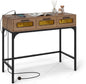Console Table with LED Lights and Charging Station, 90cm Narrow Entryway Table with 3 Drawers