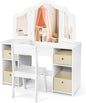 Kids Vanity Set with Tri-Folding Detachable Mirror and 4 Storage Bins