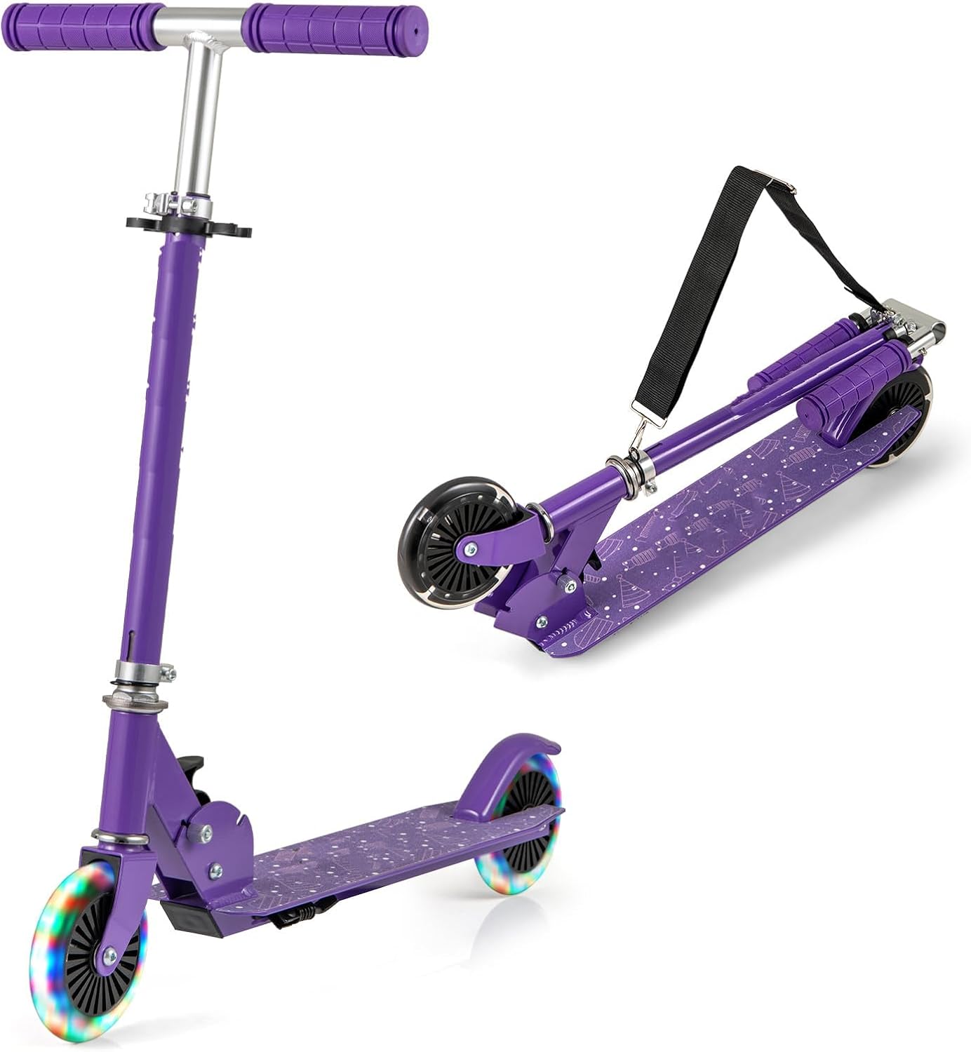 2-Wheel Foldable Kick Scooter with Light Up Wheels and Adjustable Handlebar