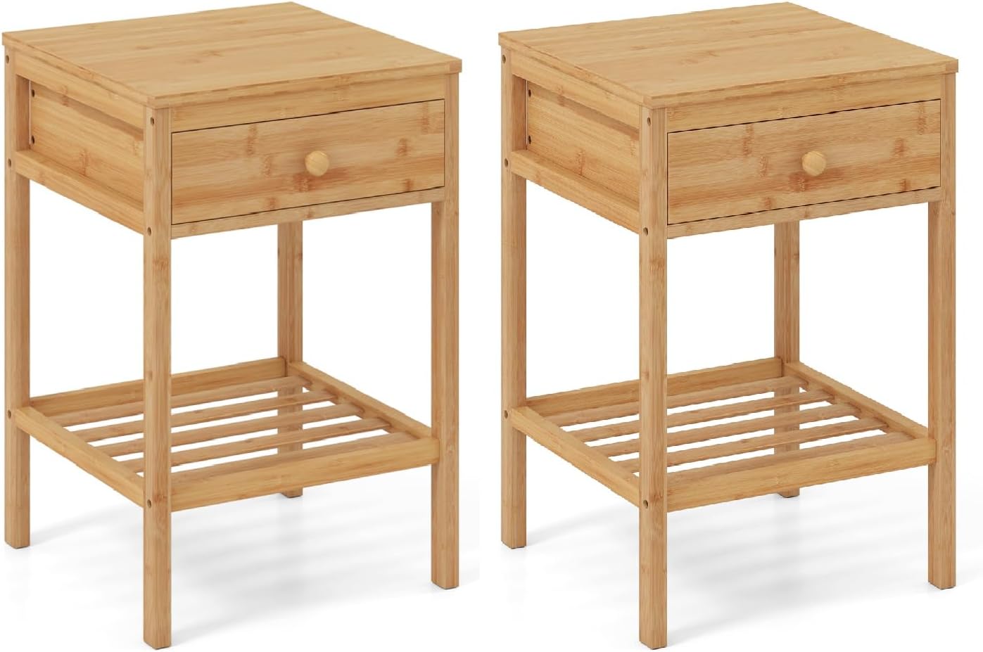 Bamboo Nightstand Bedside Table with Storage Drawer and Open Shelf