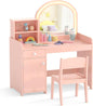 Kids Vanity Table and Stool Set with 2-Color LED Lights Mirror