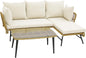 3 Pieces L Shaped Patio Conversation Set with Cushions & Tempered Glass Table