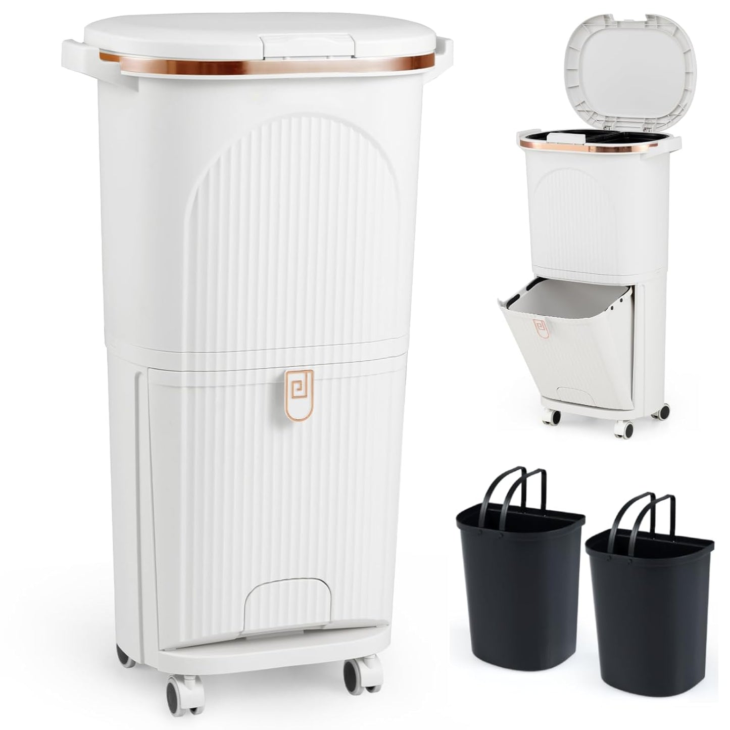 Recycling Bins, 38L Dry and Wet Separation Trash Can with 3 Compartments