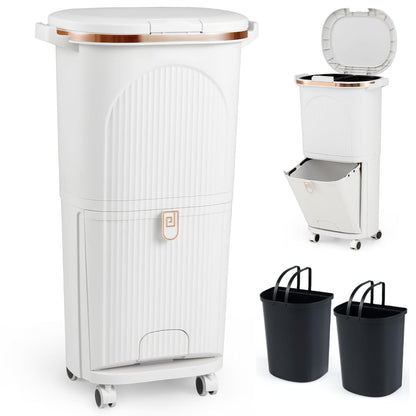 Recycling Bins, 38L Dry and Wet Separation Trash Can with 3 Compartments