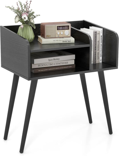2-Tier Mid Century Modern Nightstand with Open Shelves