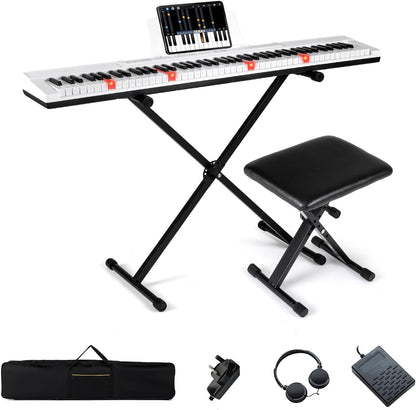 Full Size Electric Piano with Adjustable Stand & Stool, Light-up Keys and Buttons, MIDI Function