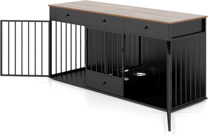 Heavy Duty Dogs Cage with Double Doors and Divider Indoor Puppy Kennel Side Table