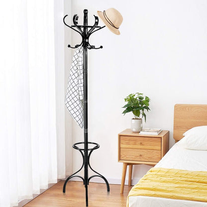 GiantexUK Rotating Coat Hat Rack, Wooden Freestanding Clothes Hanger with 12 Hooks