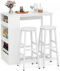 3 Piece Bar Table Set, Dining Table and 2 Stools with 3-Tier Side Shelves & Footrest