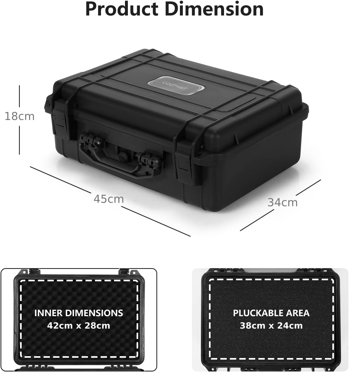 GiantexUK Waterproof Hard Case, Protective Camera Case with Customized Foam