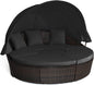 Patio Wicker Sun Bed Sectional Sofa Set with Retractable Canopy