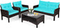 4-Piece Garden Rattan Conversation Furniture Set with Tempered Glass Table