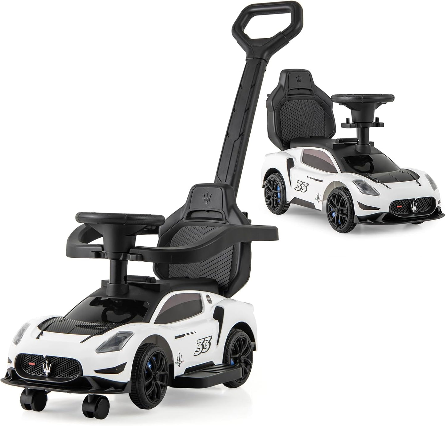 3-in-1 Ride on Push Car with 2 Universal Wheels, Music Steering, Guardrail and Handlebar