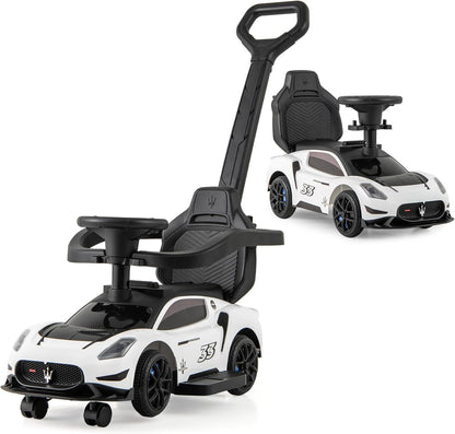 3-in-1 Ride on Push Car with 2 Universal Wheels, Music Steering, Guardrail and Handlebar