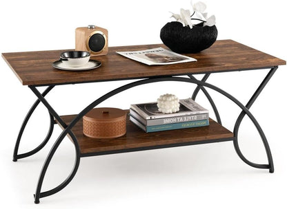 2 Tier Coffee Table with Storage Shelf for Living Room
