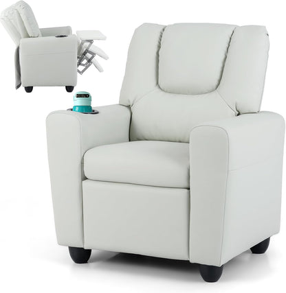 Kids Recliner with Cup Holder PU Leather Kids Reclining Chair