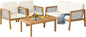 Acacia Wood Rattan Patio Conversation Set with Loveseat