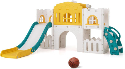 All in 1 Toddler Slide Playset Freestanding Kids Slide with Tunnel
