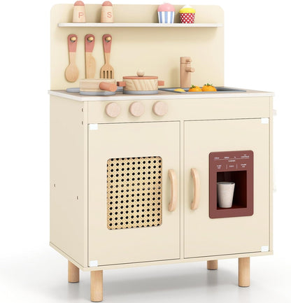 Play Kitchen for Kids with Realistic Ice Maker and Stove Cooking Toy Kitchen