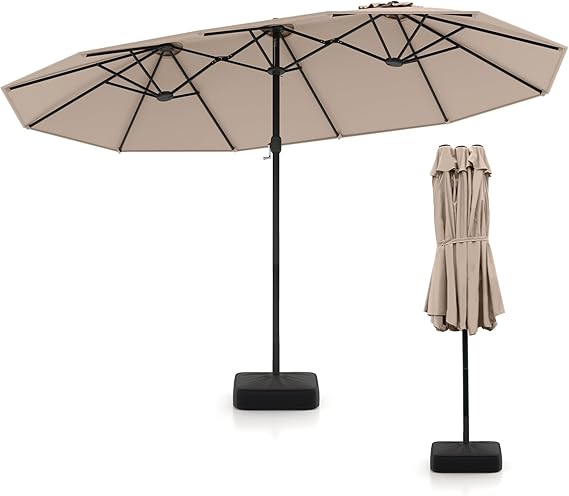 4.5m Outdoor Extra Large Double-Sided Parasol with Base & 12 Metal Ribs