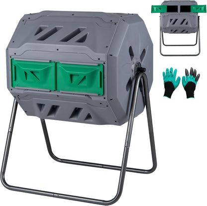 GiantexUK 160L Garden Tumbling Composter, Dual Chamber Compost Tumbler Bin with 2 Sliding Doors